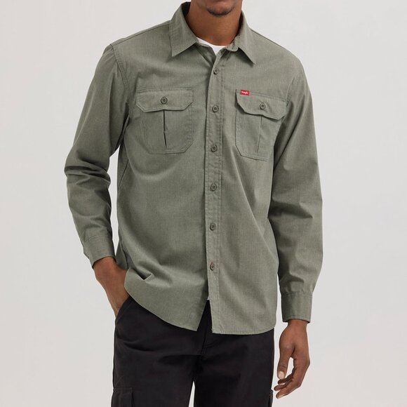 Wrangler Shirt Mens Size 4XL Oliver Heather Green Long Sleeve Western Ranch Work - Picture 1 of 10